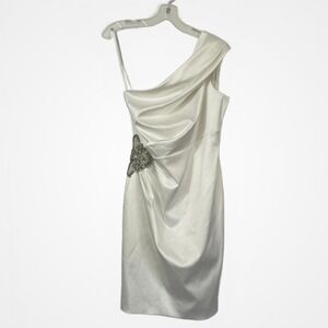 DB Studio Midi Bridal Dress Sz 6 Fitted Cocktail Beaded Faux Pearls Rehearsal